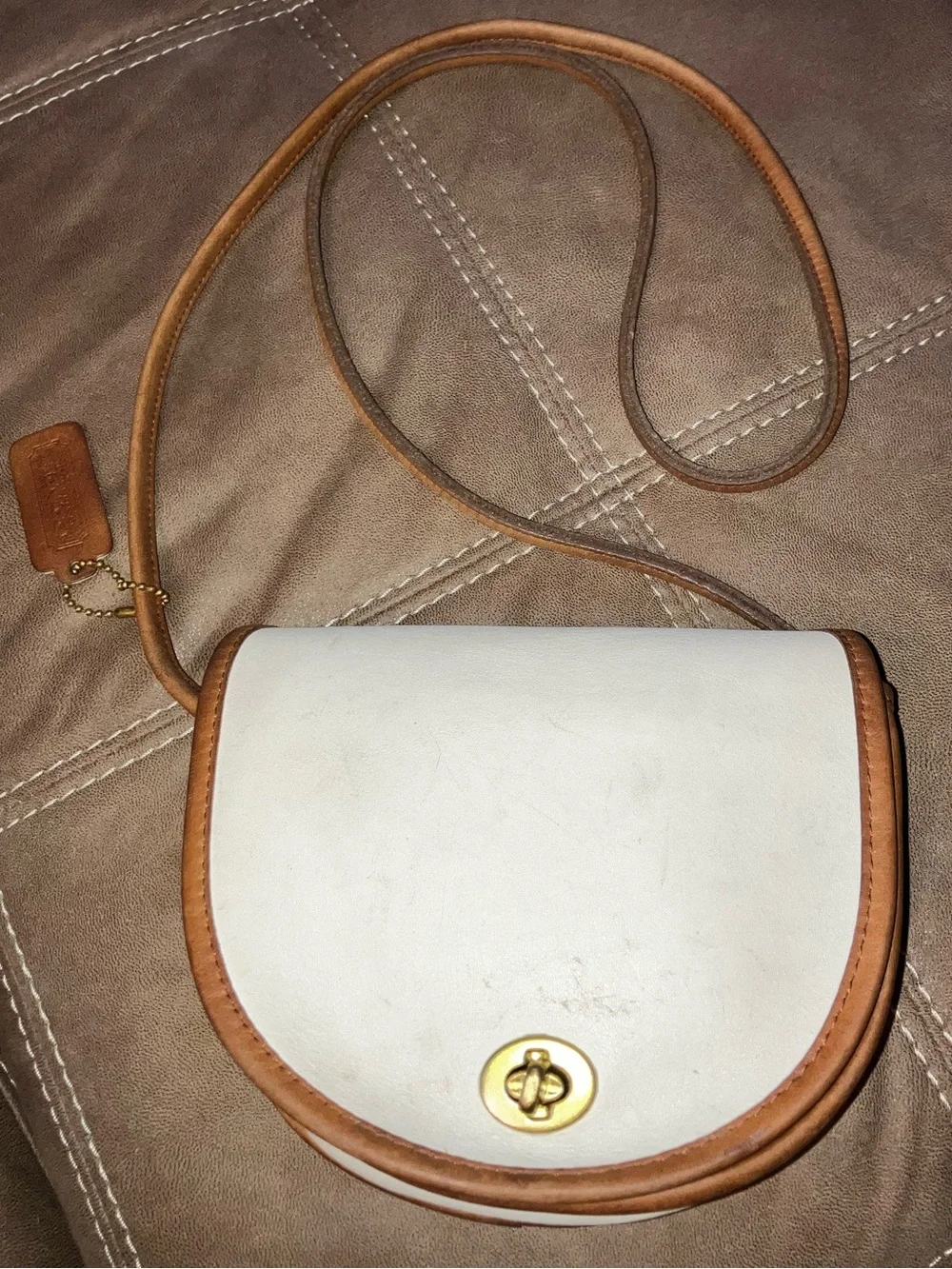 Coach Spectator Beige and Tan Leather Crossbody Saddle Bag